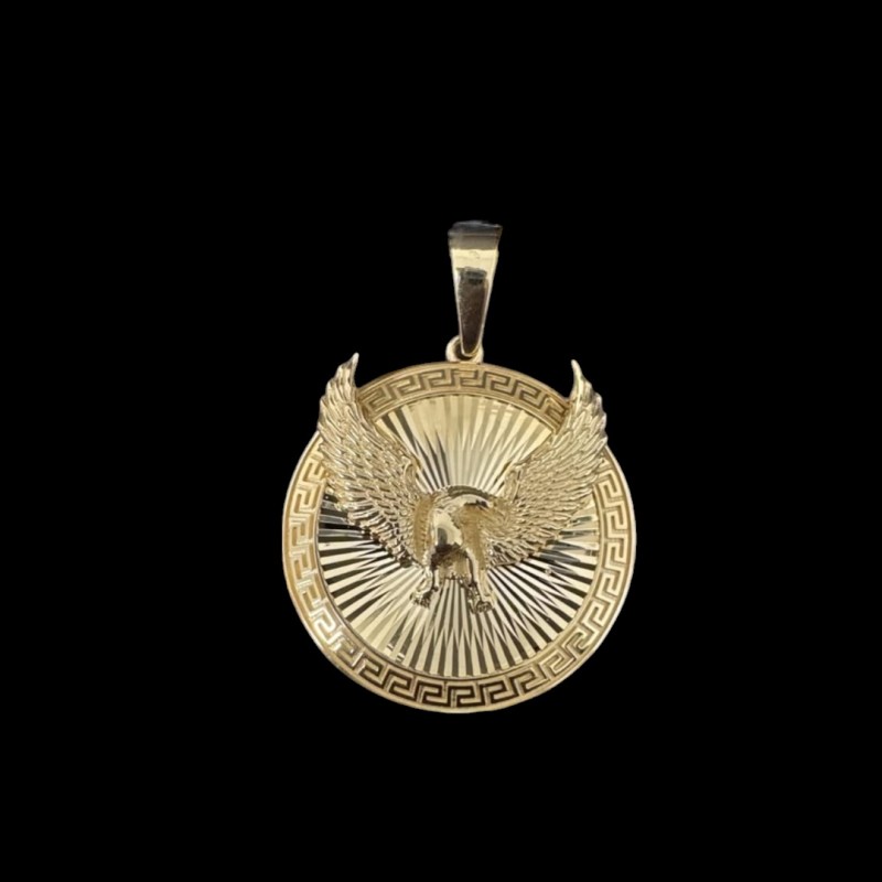 PENDENTIF CERCLE SYMBOLE AIGLE OR 750/ml