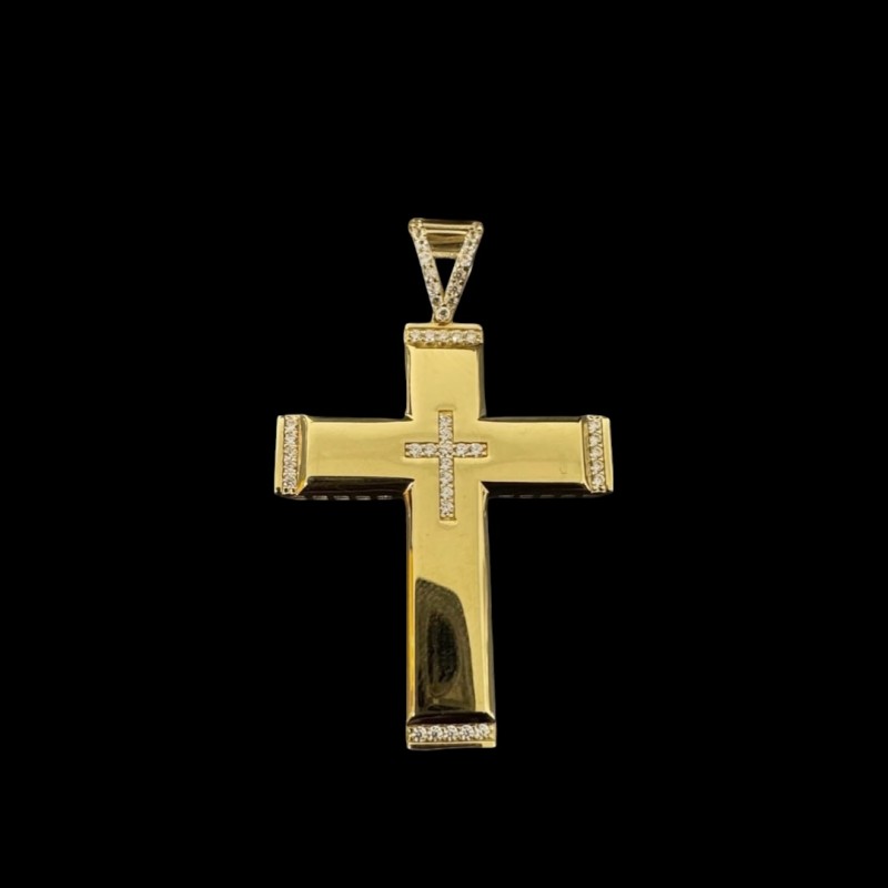 PENDENTIF CROIX LISSE PIERRE OR 750/ml