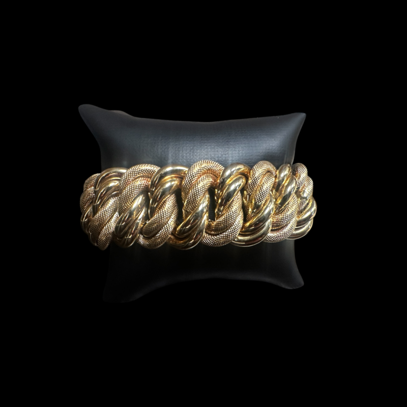 BRACELET MAILLE AMÉRICAINE LISSE ET PIQUÉ OR 750/ml