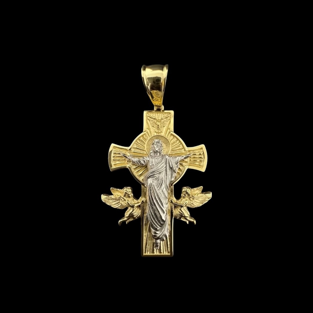 PENDENTIF CROIX CHRIST + ANGES  - 2OR 18k
