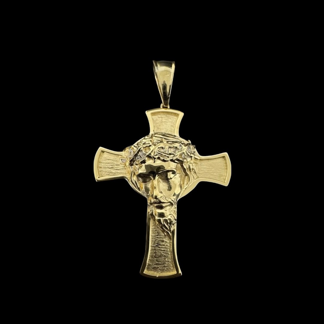 PENDENTIF CROIX TÊTE DE CHRIST OR 18k