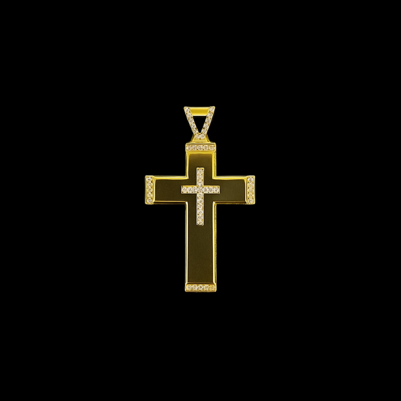 PENDENTIF CROIX LISSE PIERRE OR 18k