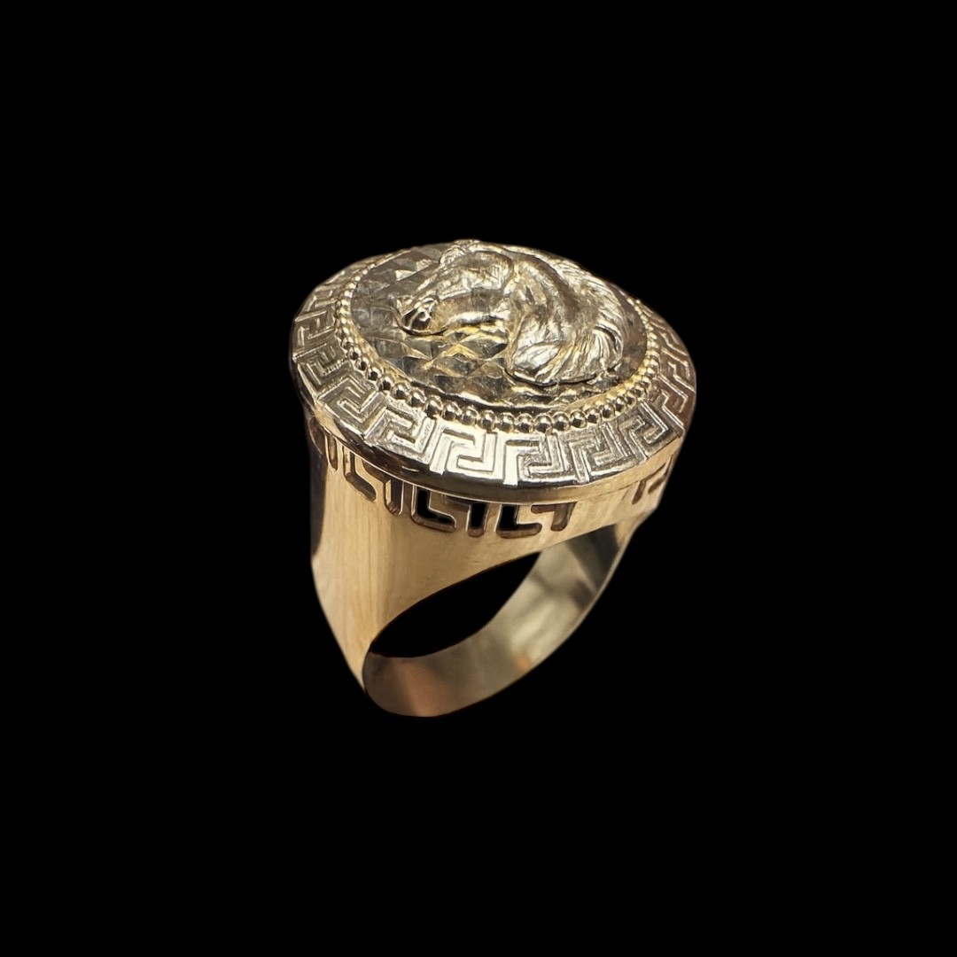 CHEVALIÈRE RONDE TÊTE DE CHEVAL OR 18k