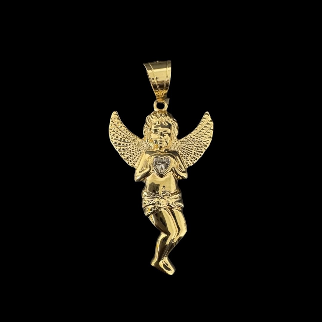 PENDENTIF ANGE COEUR PIERRE OR 18k