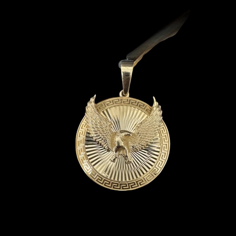 PENDENTIF CERCLE SYMBOLE AIGLE OR 750/ml