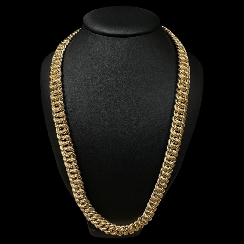 COLLIER MAILLE AMERICAINE LISSE & PIQUÉ -12mm- OR 18k
