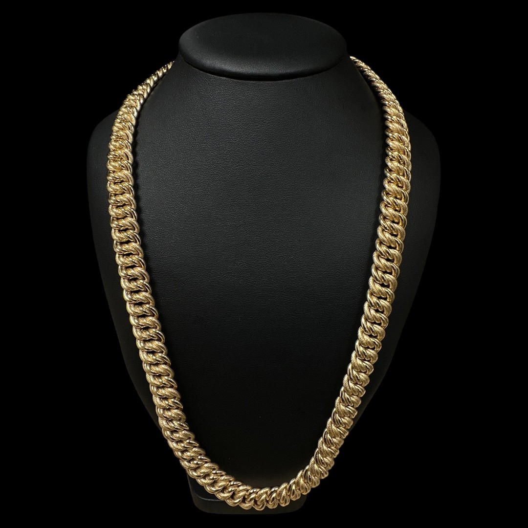 COLLIER MAILLE AMERICAINE LISSE & PIQUÉ -12mm- OR 18k