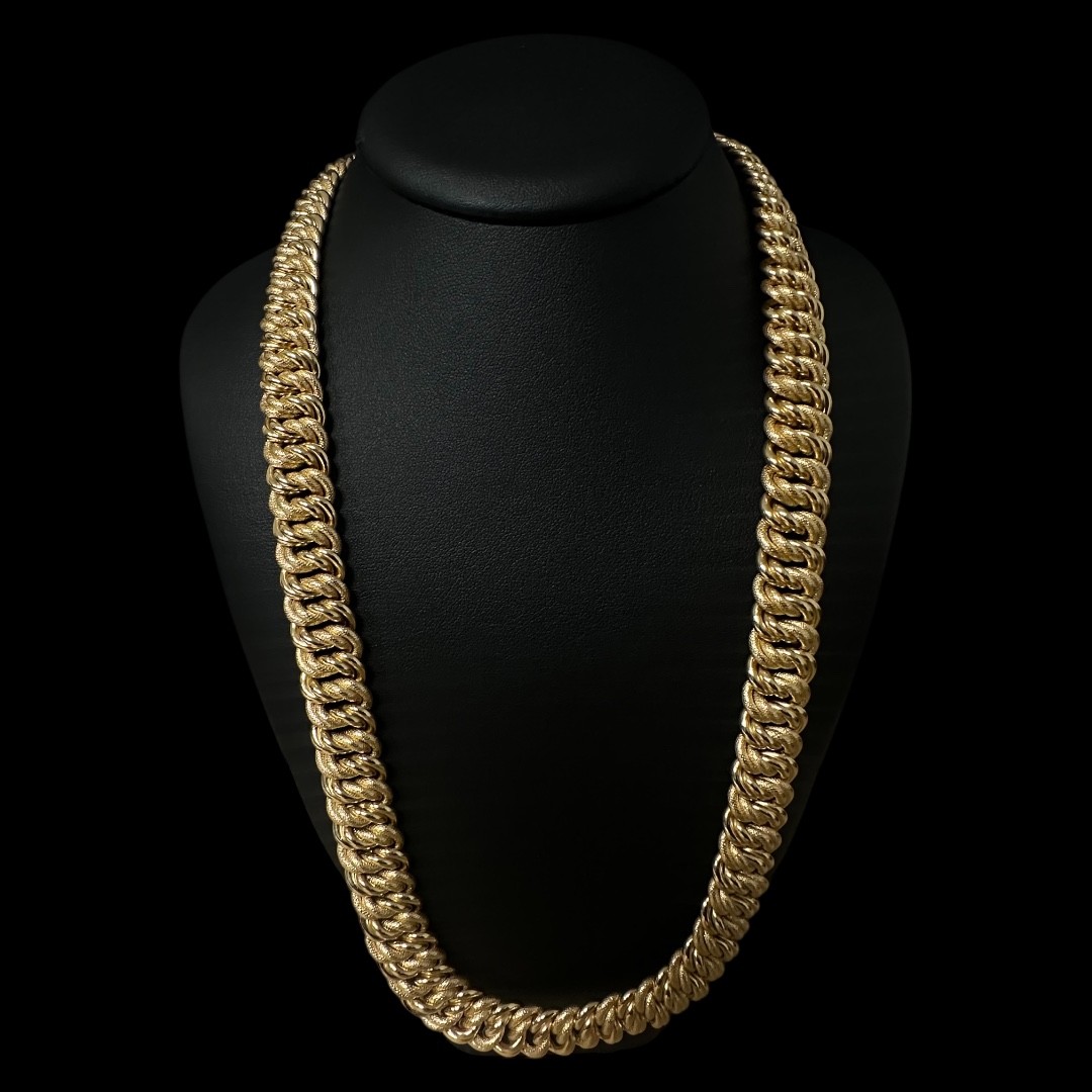 COLLIER MAILLE AMERICAINE LISSE & PIQUÉ -14mm- OR 18k