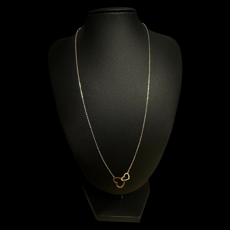 COLLIER PENDENTIF DOUBLE COEUR OR 18K