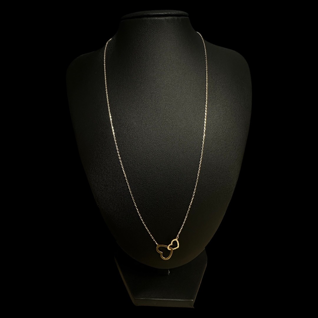 COLLIER PENDENTIF DOUBLE COEUR OR 18K