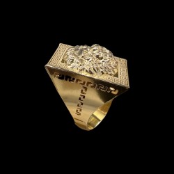 CHEVALIERE RECTANGLE TETE DE LION OR 18K