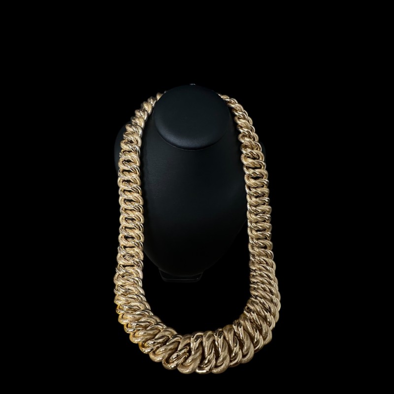 COLLIER MAILLE AMERICAINE LISSE & PIQUÉ -30mm- OR 18k