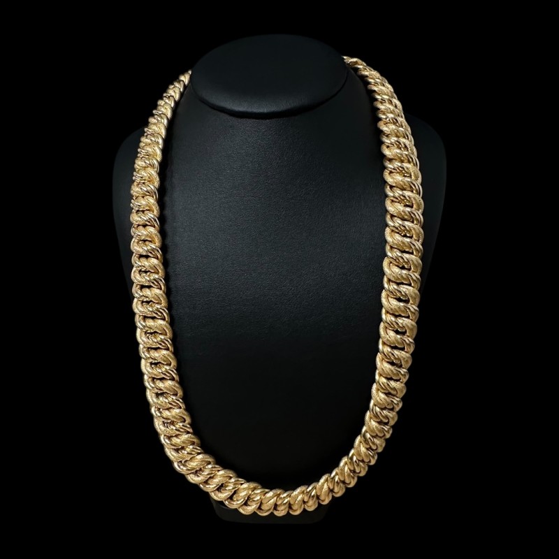 COLLIER MAILLE AMERICAINE LISSE & PIQUÉ -20mm- OR 18k