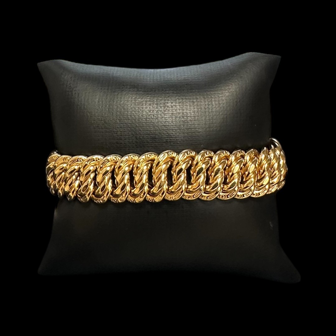 BRACELET MAILLE AMÉRICAINE LISSE -15mm- OR 18K