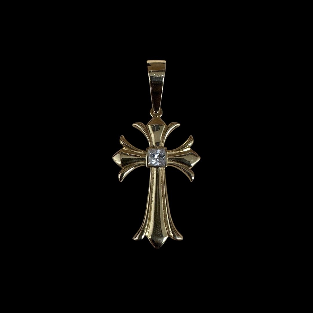 PENDENTIF CROIX + PIERRE OR 18K