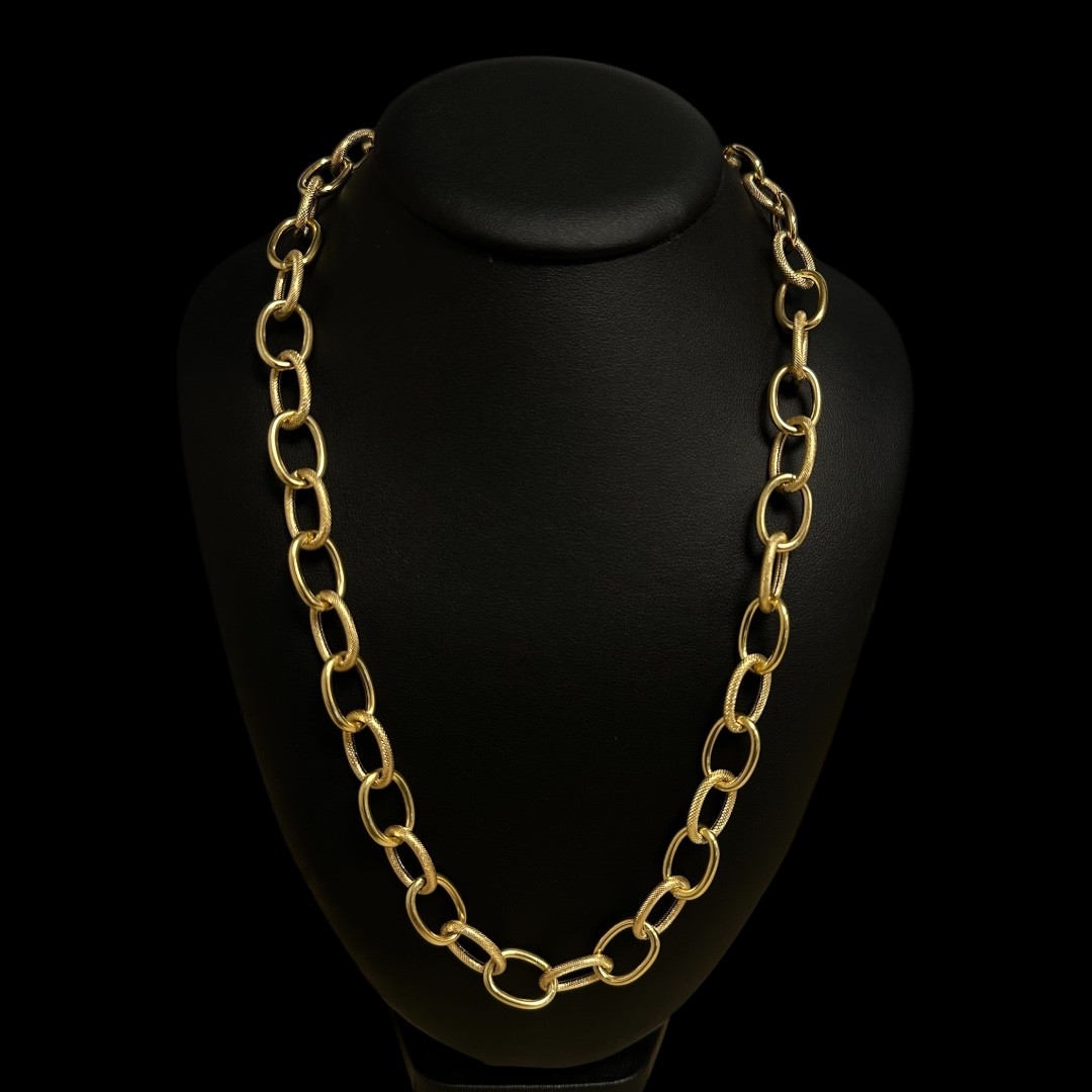 COLLIER FORÇAT LISSE & PIQUÉ 12mm OR 18K