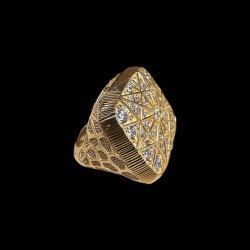 CHEVALIÈRE CARREE PIERRE OR 18K