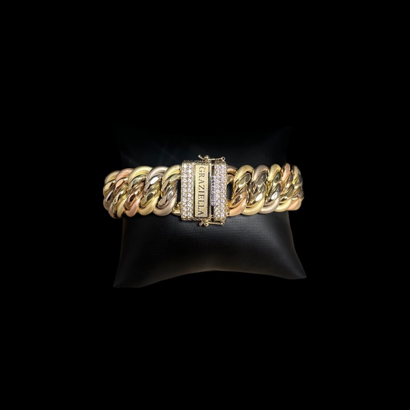 BRACELET MAILLE AMERICAINE GRAZIELLA 3ORS -20MM- 18K