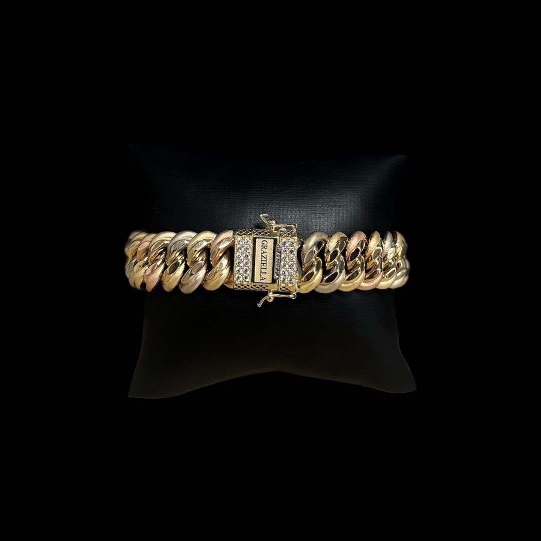 BRACELET MAILLE AMERICAINE GRAZIELLA 3ORS -15MM- 18K