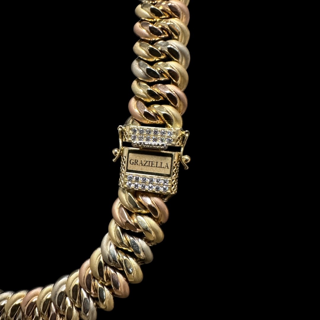 COLLIER MAILLE AMERICAINE GRAZIELLA 3ORS -15MM- OR 18K