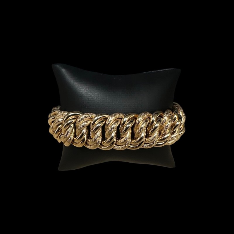 BRACELET MAILLE AMÉRICAINE LISSE & PIQUÉ -23mm- OR 18k