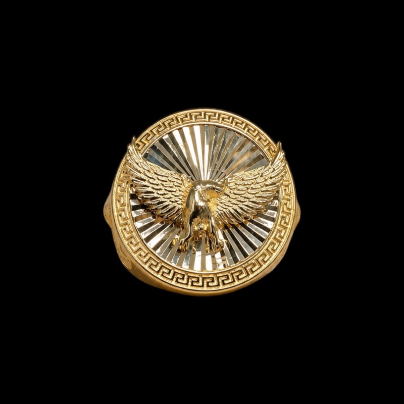 CHEVALIERE RONDE MOTIF AIGLE OR 18K