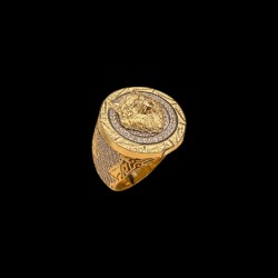 CHEVALIERE RONDE MOTIF TÊTE DE LOUP AVEC PIERRE OR 18K