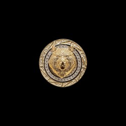 CHEVALIERE RONDE MOTIF TÊTE DE LOUP AVEC PIERRE OR 18K