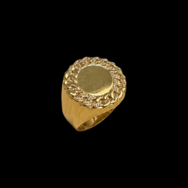 CHEVALIERE RONDE MOTIF CUBAINE AVEC PIERRE OR 18K