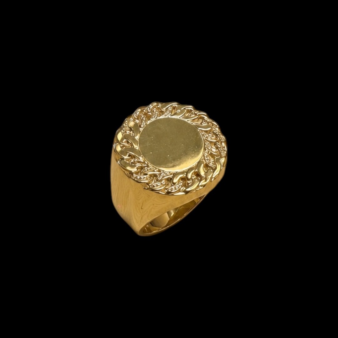 CHEVALIERE RONDE MOTIF CUBAINE AVEC PIERRE OR 18K