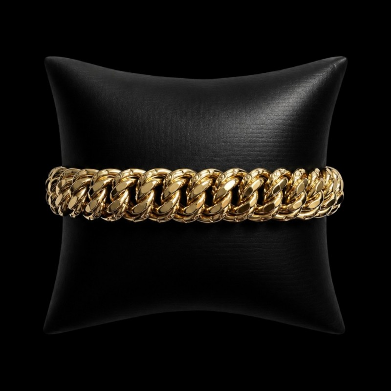 BRACELET MAILLE AMÉRICAINE LISSE -15mm- OR 18K