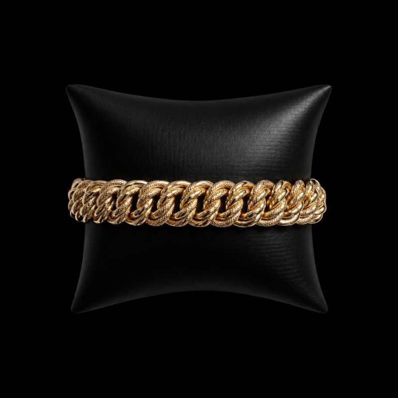 BRACELET MAILLE AMÉRICAINE LISSE & PIQUÉ - 17MM- OR 18K