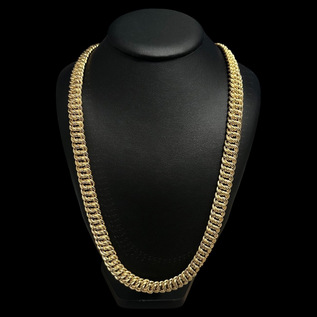 COLLIER MAILLE AMÉRICAINE LISSE & PIQUÉ - 12MM- OR 18K
