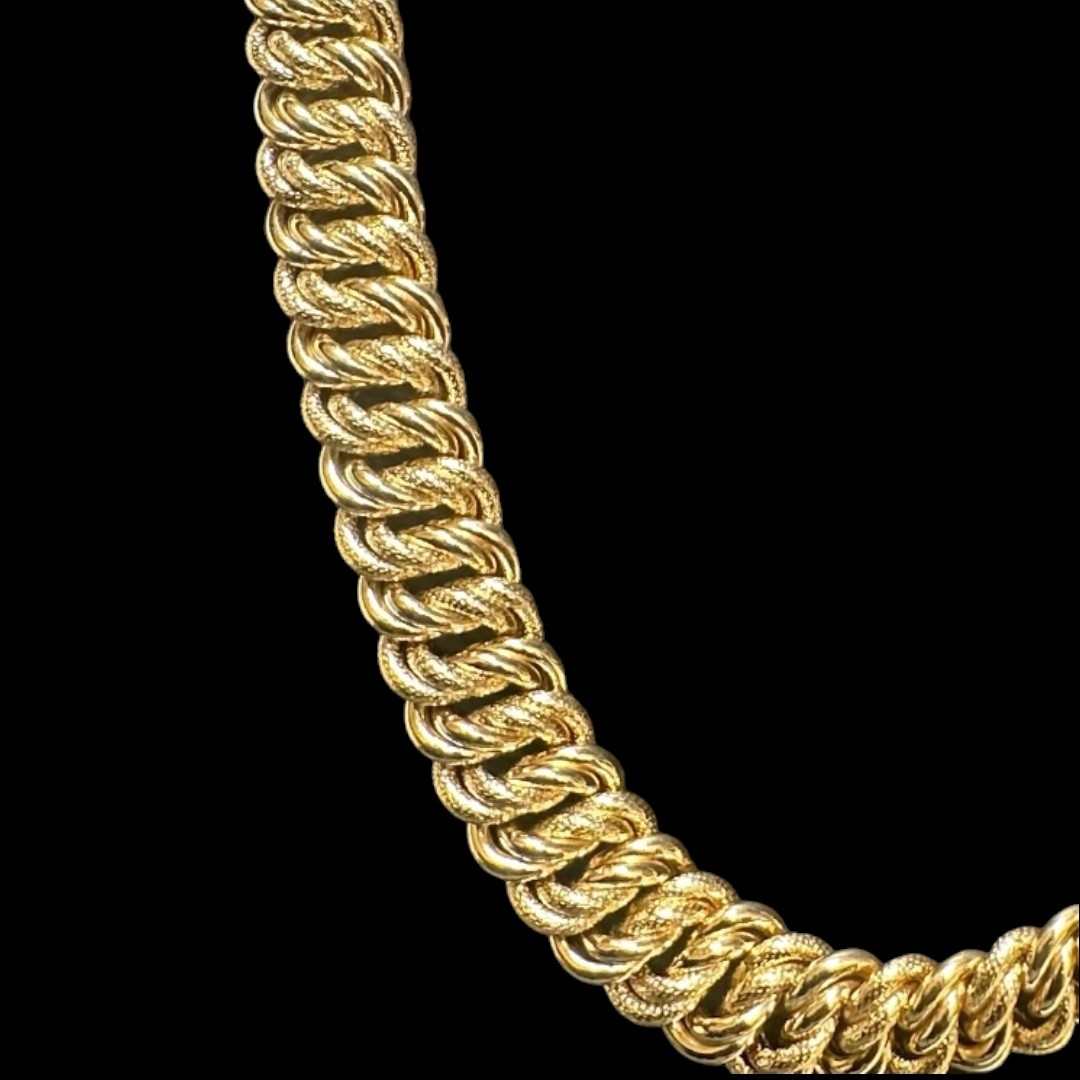COLLIER MAILLE AMÉRICAINE LISSE & PIQUÉ - 12MM- OR 18K