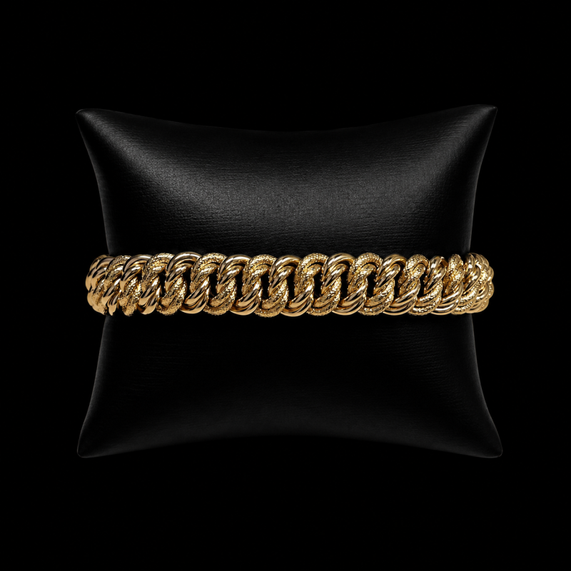 BRACELET MAILLE AMÉRICAINE LISSE & PIQUÉ - 12MM- OR 18K