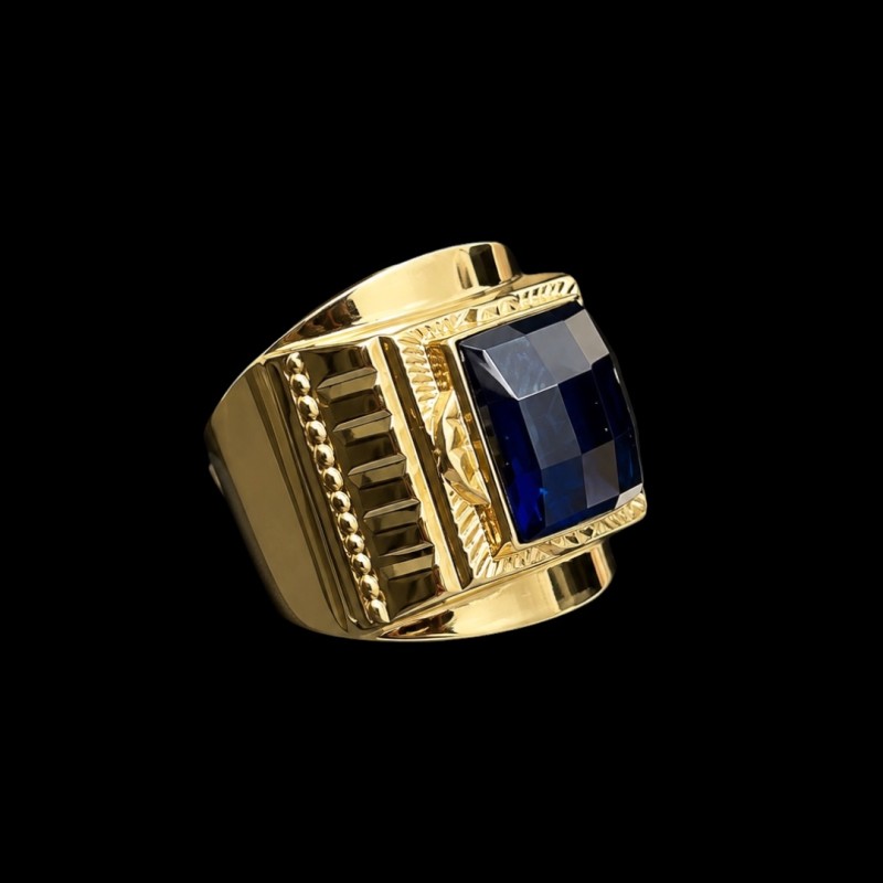 CHEVALIÈRE CARREE PIERRE BLEUE OR 18K