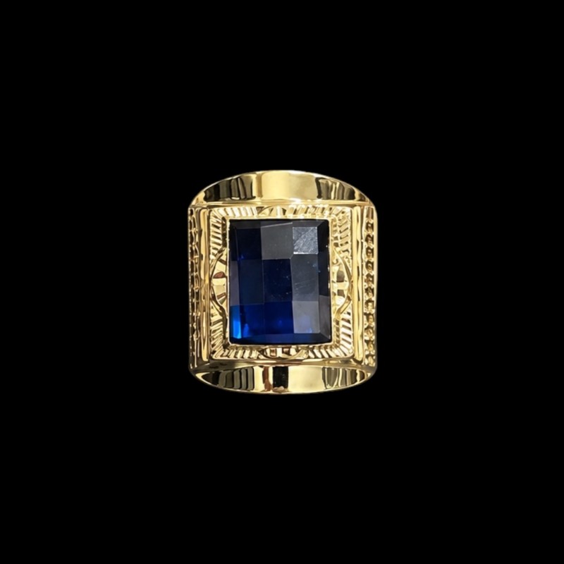 CHEVALIÈRE CARREE PIERRE BLEUE OR 18K
