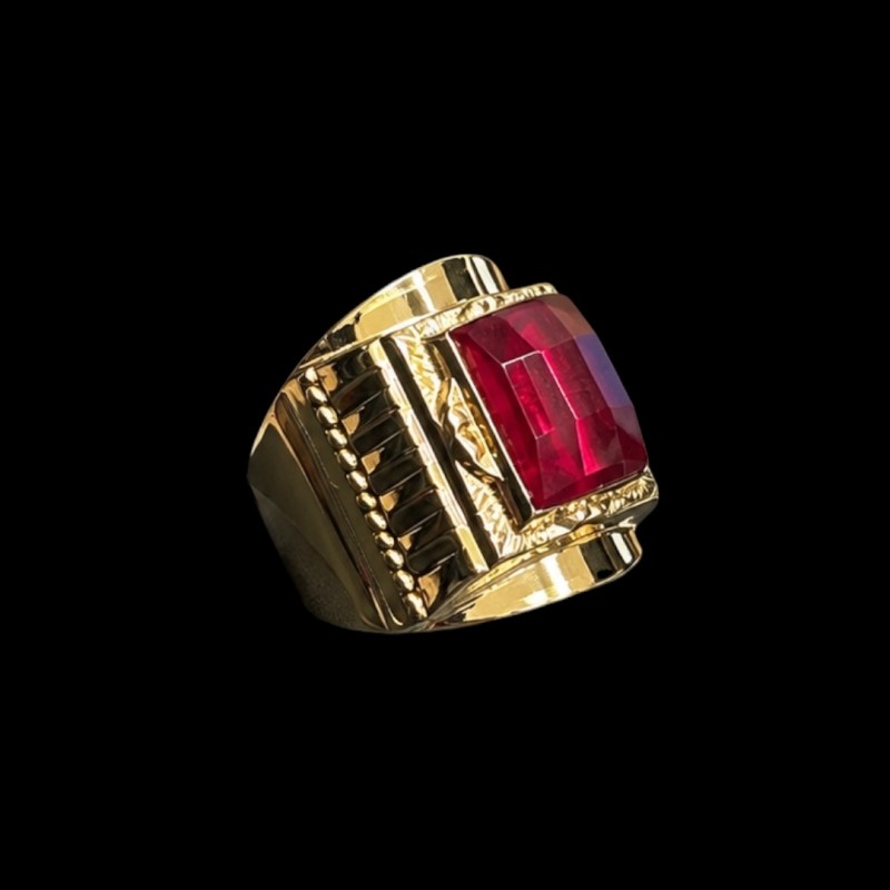 CHEVALIÈRE CARREE PIERRE ROUGE OR 18K